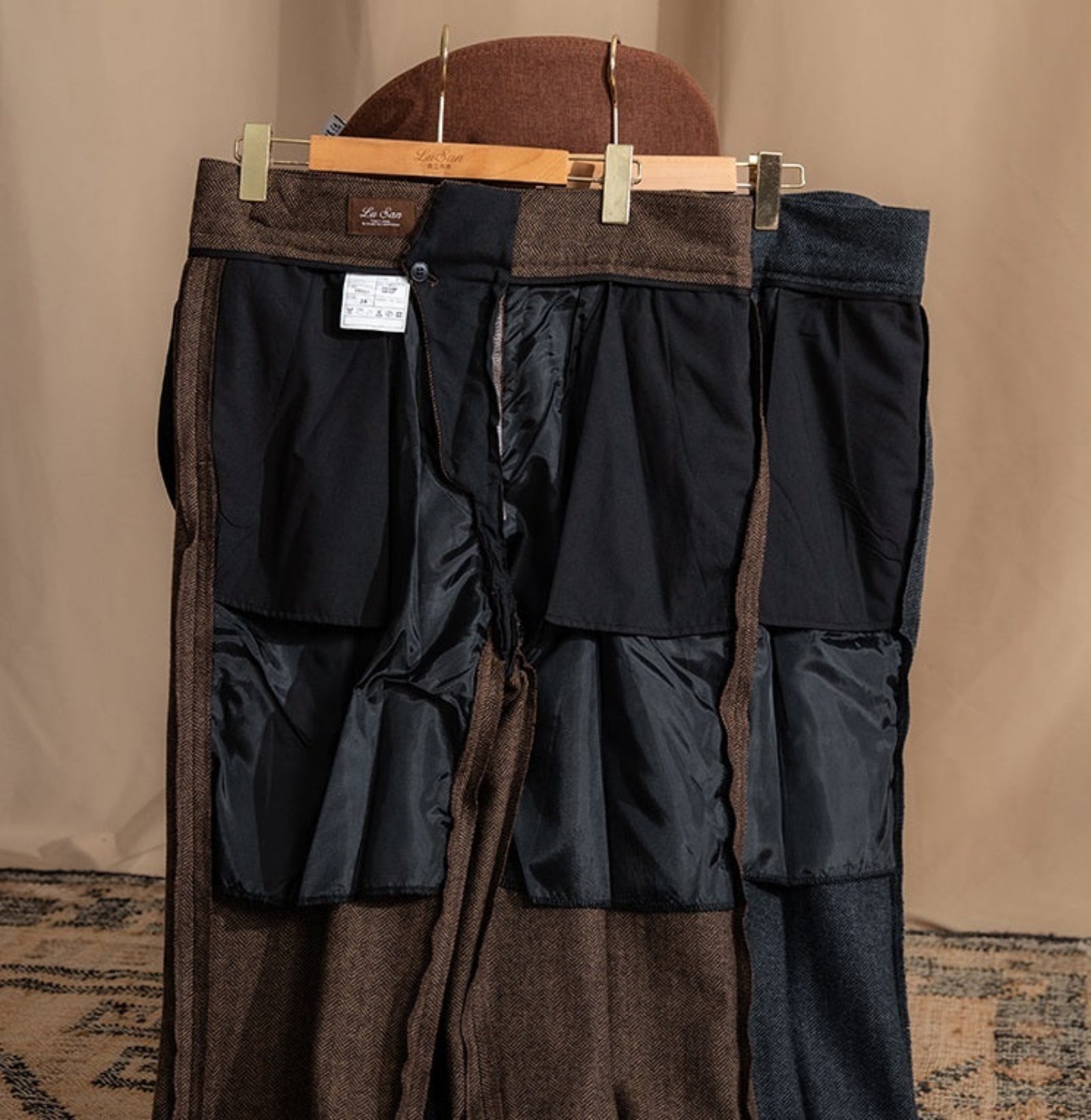 Herringbone Pattern Auger Casual British Tweed High Waist Trousers - Straight-Leg Warm Pants