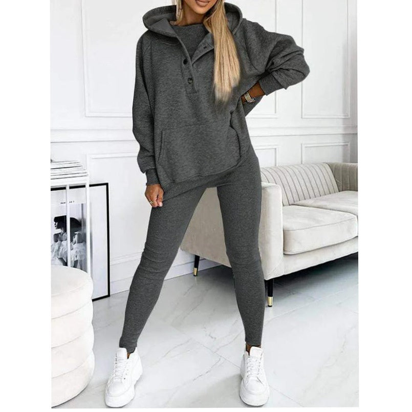 Women's Solid Colour Vest Hoodie And Pants Set