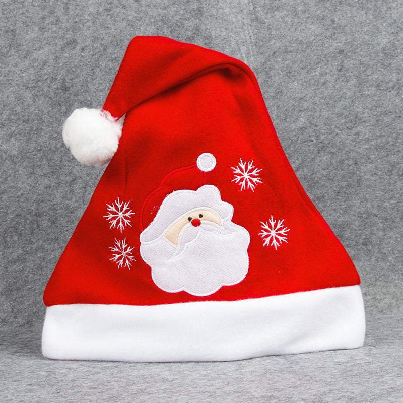 Cartoon Christmas Hat With Elk Santa Claus Embroidery Design - Holiday Party Decoration Fuzzy Hat