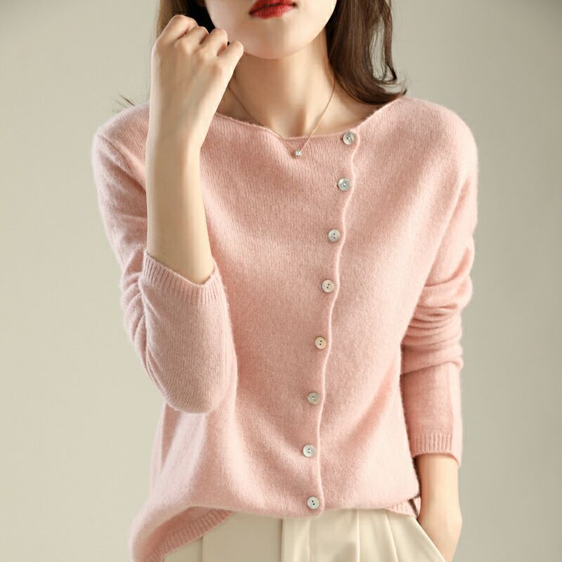 Women's French Style Retro Crew Neck Single-Breasted Cashmere Cardigan Suitable For Autumn - Knitted Thin Casual Versatile Slimming Outer Tops