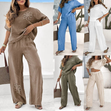 Women's 2-Piece Set Plus Size Embroidered Leisure Suit High Waist Loose Trousers