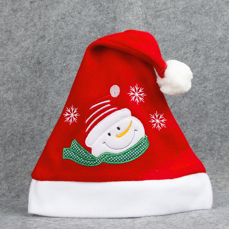 Cartoon Christmas Hat With Elk Santa Claus Embroidery Design - Holiday Party Decoration Fuzzy Hat