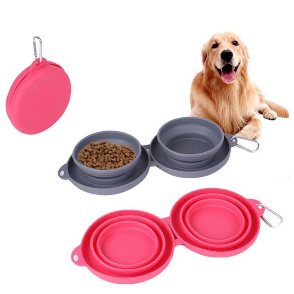 Rubber Foldable Pet Feeding Double Bowl For Dog And Cat