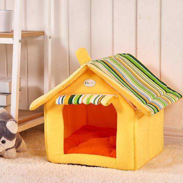 Pet House With Striped Removable Cover Mat For Small And Medium Dogs And Cats