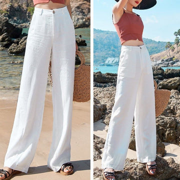 Women's Drape High-Waist Straight Long Pants With Loose Thin Cotton and Linen