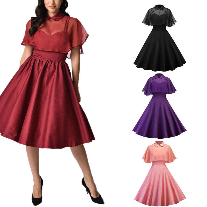 Cape Shawl Two-Piece Doll Collar Dress For Women