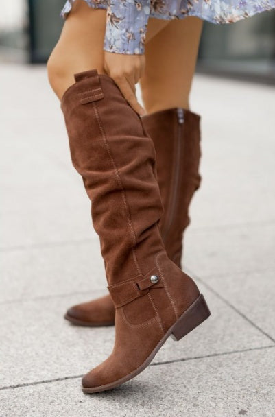 Women's Low Heel Side Zipper High Top Boots