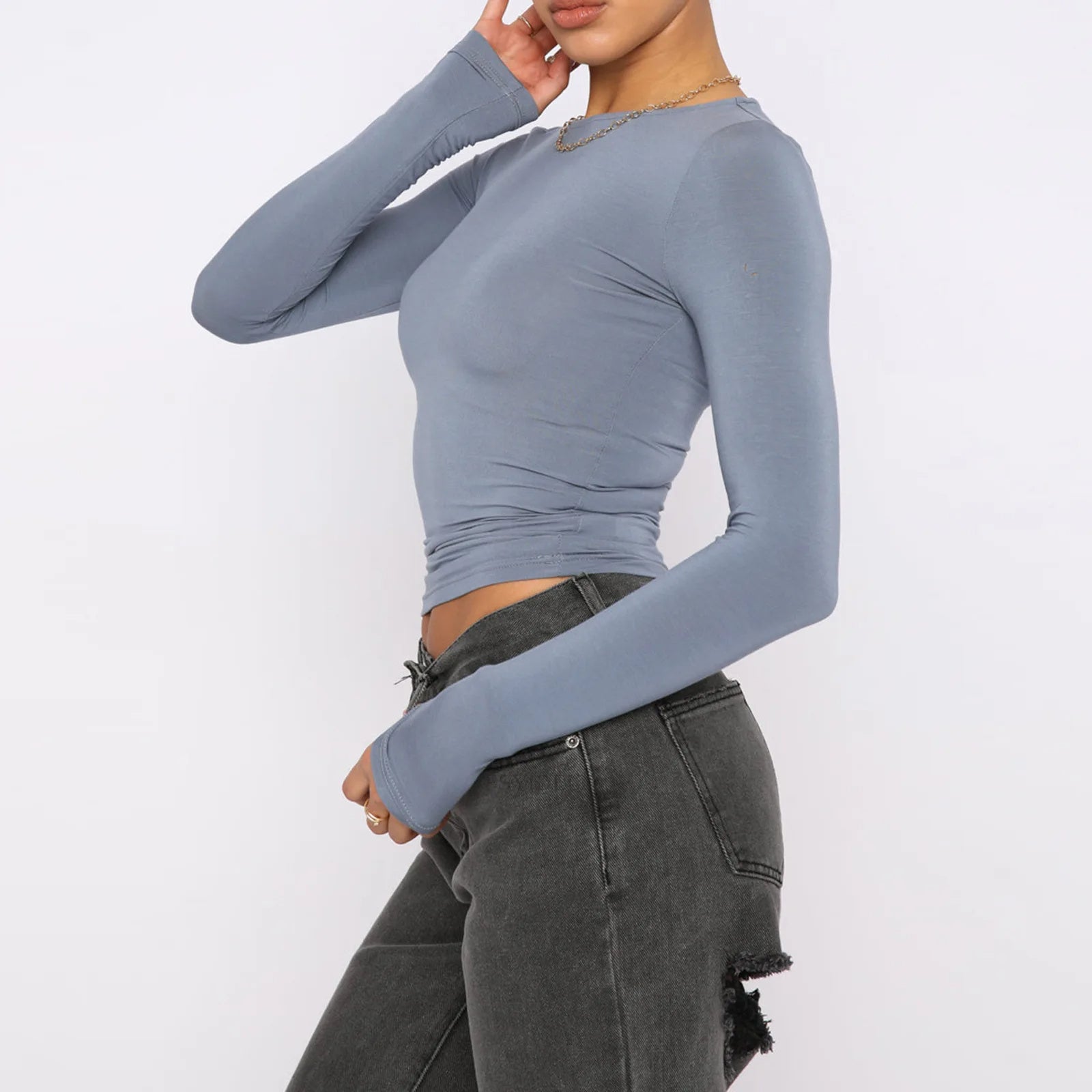Women's Slim Long-Sleeved Pullovers Suitable As Tops & Solid Causal Fit Shirts