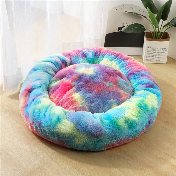 Pet Round Plush Beds For Small Dogs And Cats With Litter Kennel Feature - Suitable For a Puppy