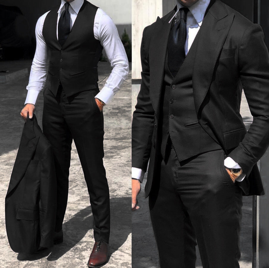 Men's Slim-Fit Foreign Trade Black Suit Set
