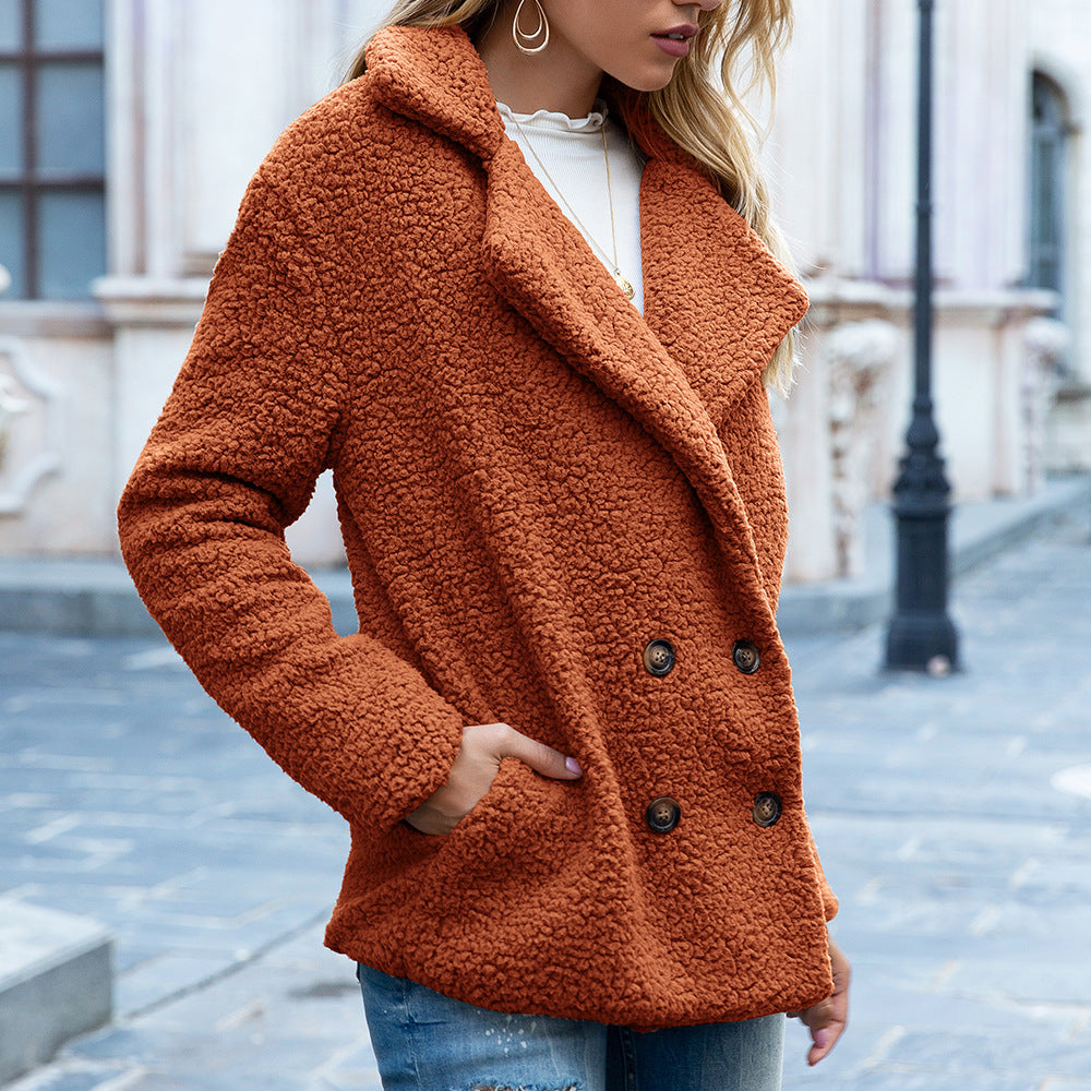 Women's Loose Lapel Fluffy Coat Winter Button Jacket and Cardigan - Outwear For Ladies