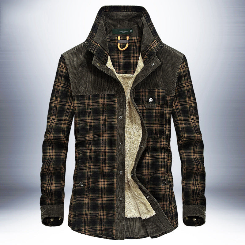 Men's Thicken Warm Fleece Winter Jackets - Pure Cotton Plaid Coat