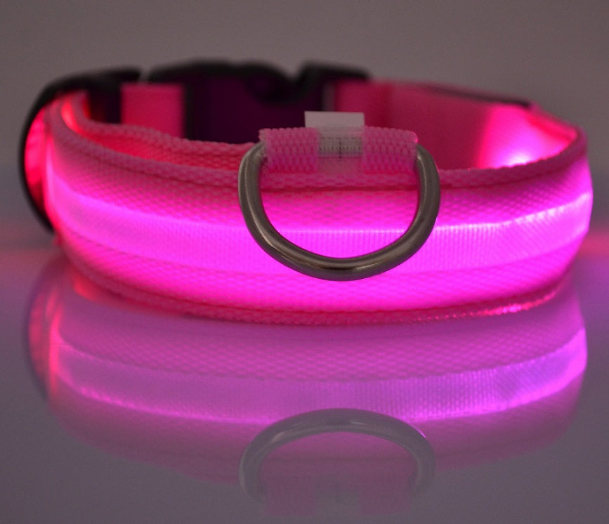 Adjustable Nylon LED Pet Luminous Collar Night Safety Flashing Light - Glows in Dark For Dog And Cat