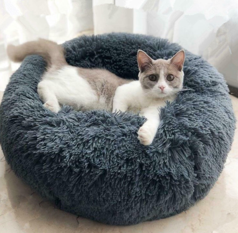 Pet Round Plush Beds For Small Dogs And Cats With Litter Kennel Feature - Suitable For a Puppy