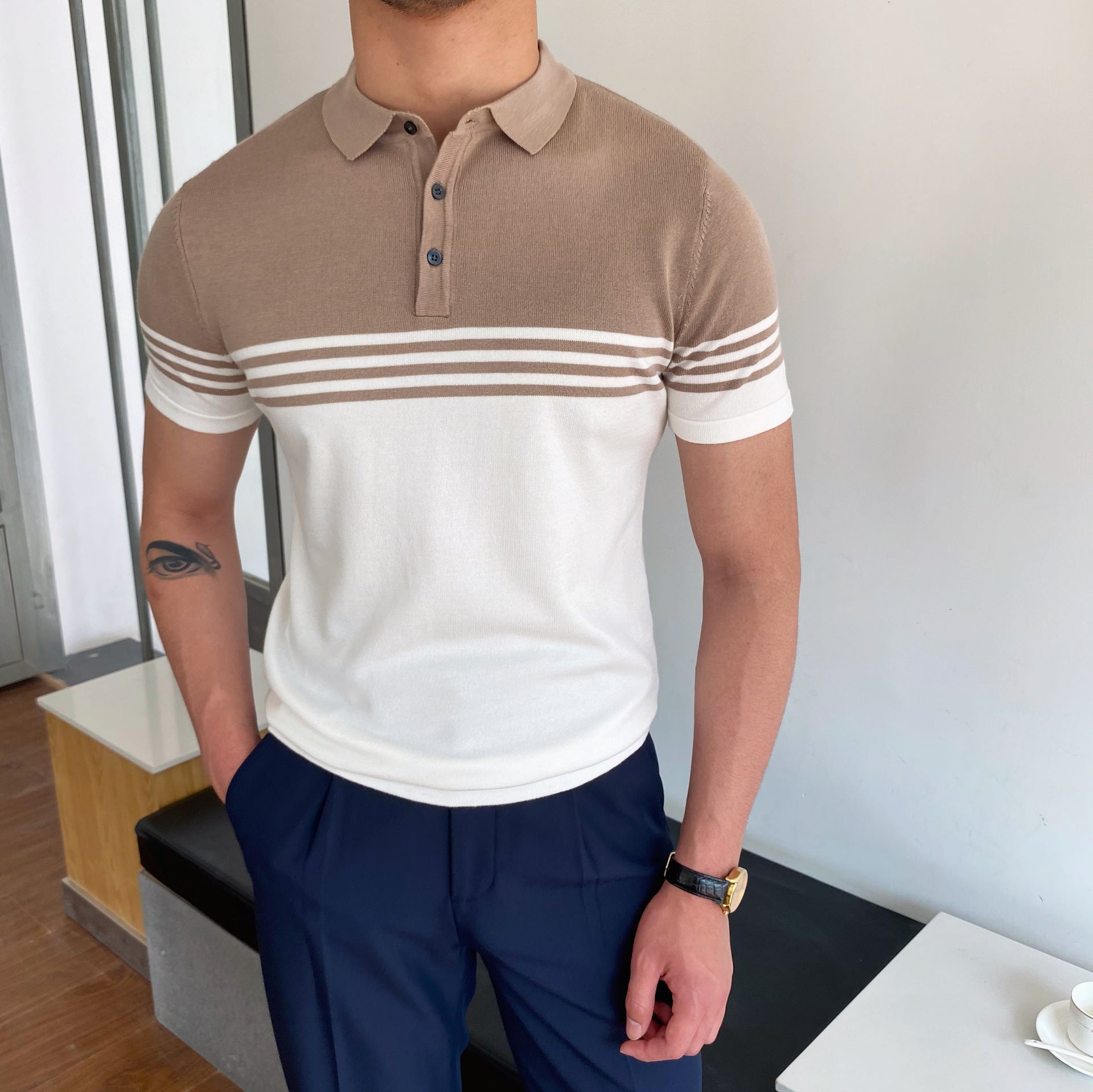Casual Striped Thin Short-Sleeved Polo Shirt