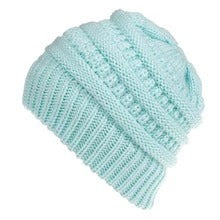 Women's Mixed Colour Knitted Wool Hat, Non-Labelled Ponytail Hat For Ladies