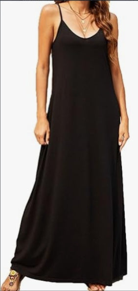 Women's Summer Maxi Dress Casual V-Neck Sleeveless Bohemian Spaghetti Strap Floral Long Ladies' Dress