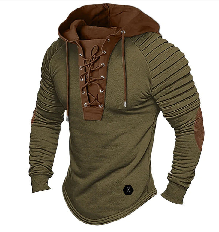 Men's All-Season Pure Colour Tied Hooded & Sports Bronzing Sweatshirt
