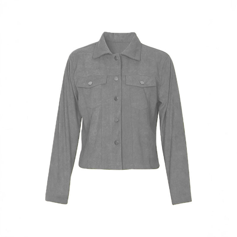 Women's Corduroy Long-Sleeve Jacket - Casual Button-Up Coat With Flap Pockets
