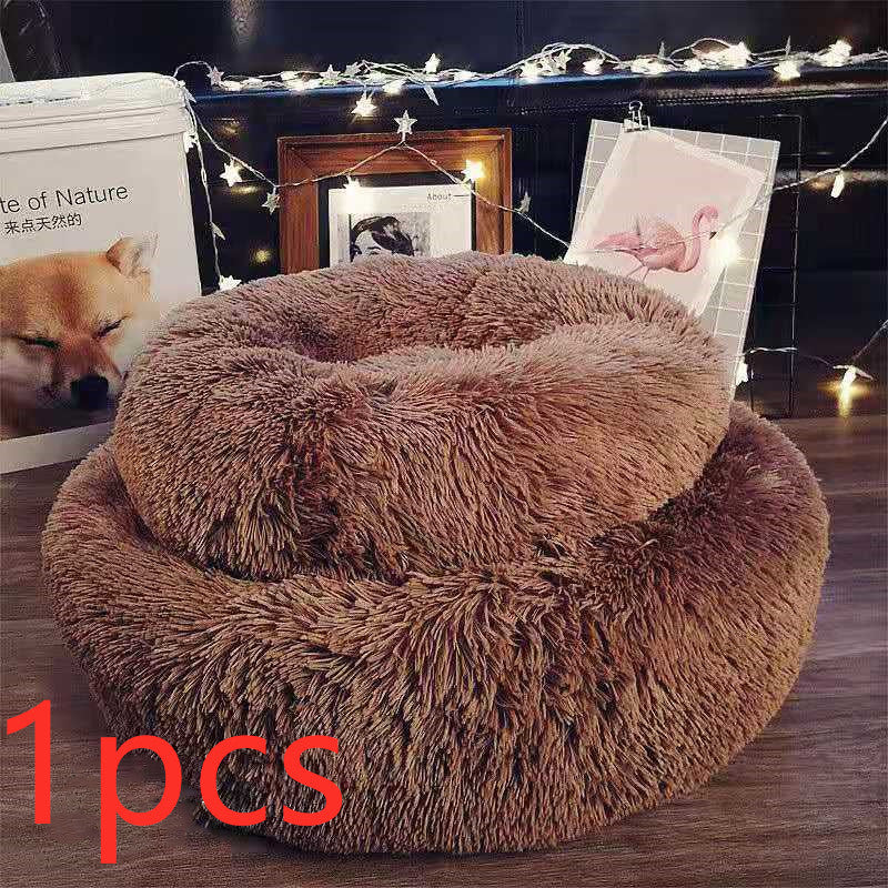 Pet Round Plush Beds For Small Dogs And Cats With Litter Kennel Feature - Suitable For a Puppy