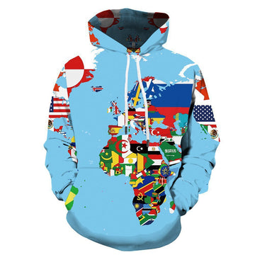 Men's 3D Digital Printing World Map Sweater - Casual Sports Hoodie