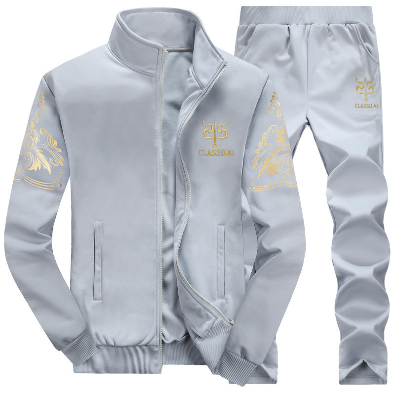 Men's 2 Piece Casual Zipper Tracksuit Sets For Autumn And Spring - Slim Fit Sportswear, Printed Jacket & Pant