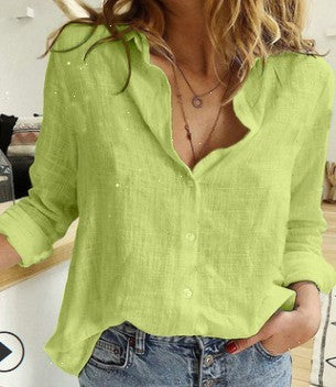 Women's Lapel Long-Sleeve Shirt - Solid Colour Button Top For Ladies