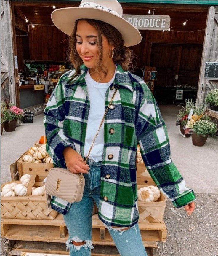 Women's Autumn And Winter Long-Sleeved Loose Plaid Shirt Jacket