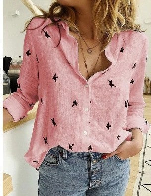 Women's Lapel Long-Sleeve Shirt - Solid Colour Button Top For Ladies