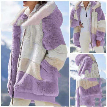 Multi-Colour Patchwork Hooded Short Fashion Jacket For Women