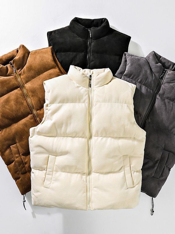 Men's Simple Stand-Up Collar Cotton-Padded Winter Vest