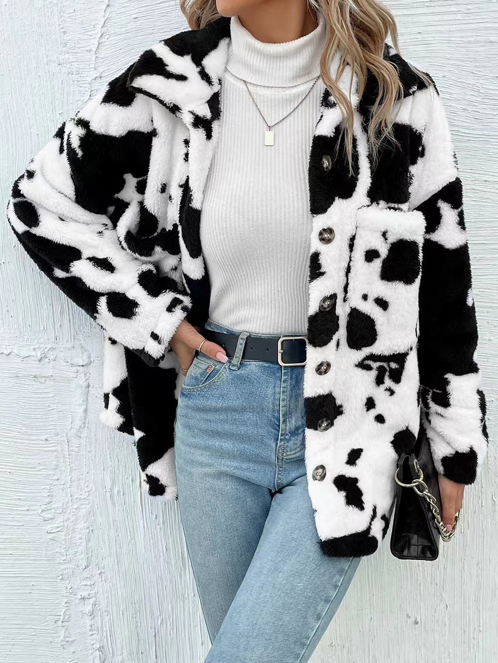 Double-Sided Plush Cow Pocket Top Jacket