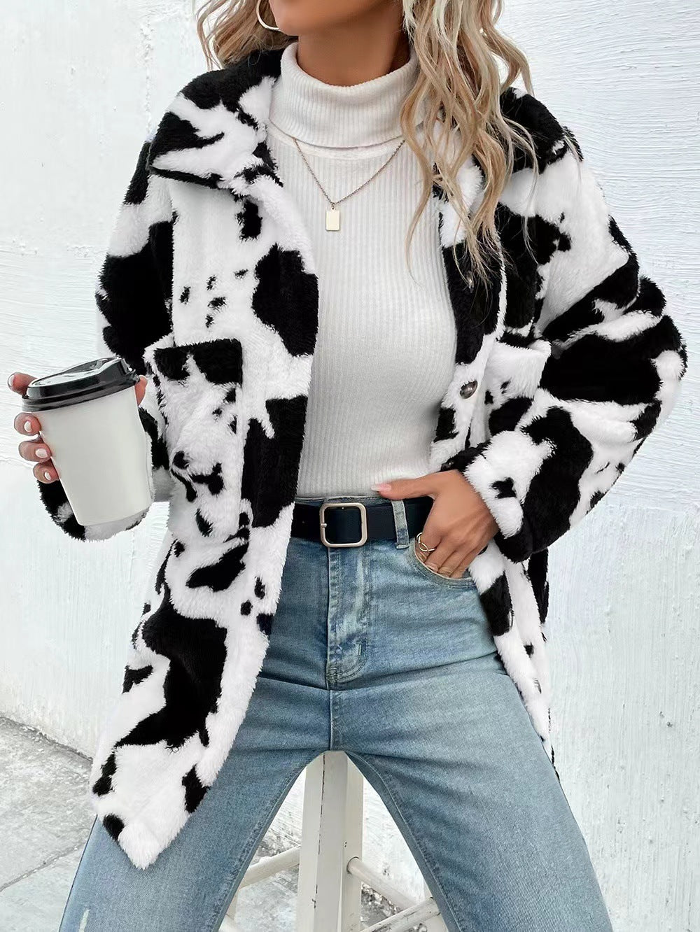 Double-Sided Plush Cow Pocket Top Jacket