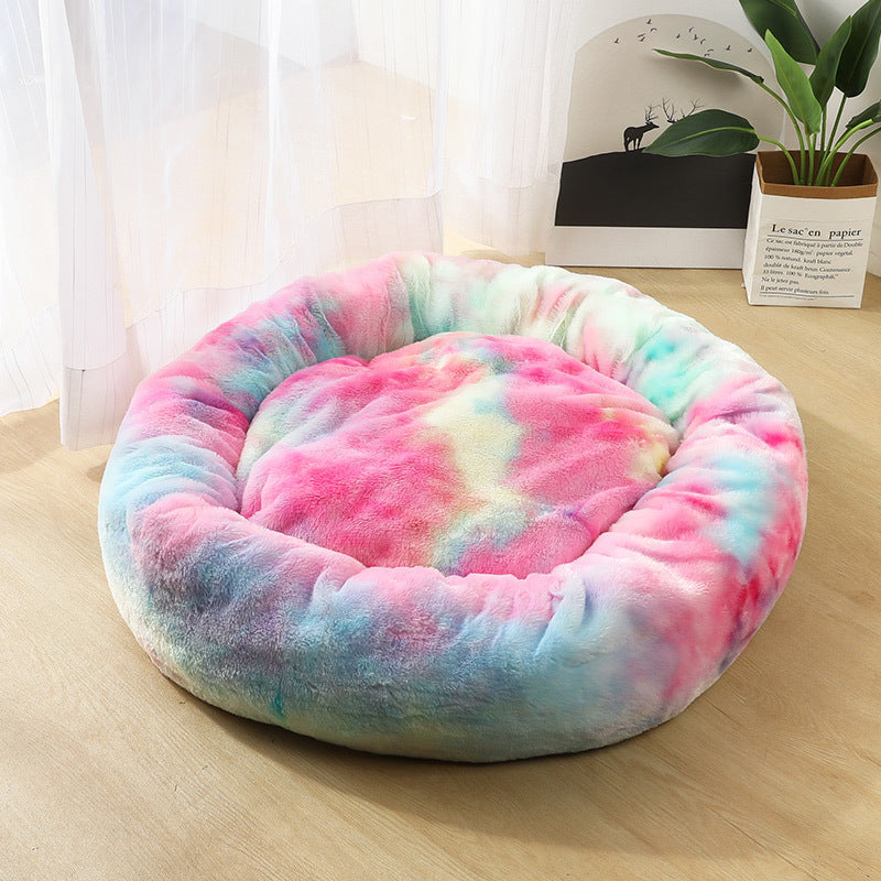 Pet Round Plush Beds For Small Dogs And Cats With Litter Kennel Feature - Suitable For a Puppy