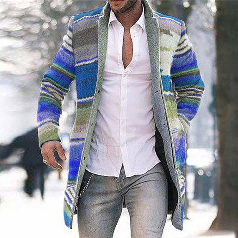 Mid-Length Cardigan Casual Trench Coat For Men