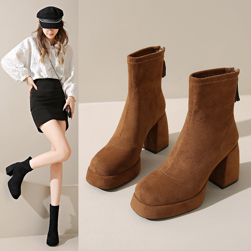 Women's Back Zipper Suede - Boots