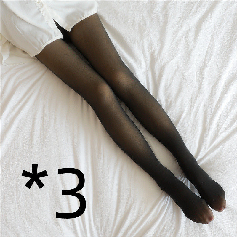 Women's Translucent Plus Size Warm Leggings, Pantyhose, Fleece Lined Tights Suitable For Autumn And Winter