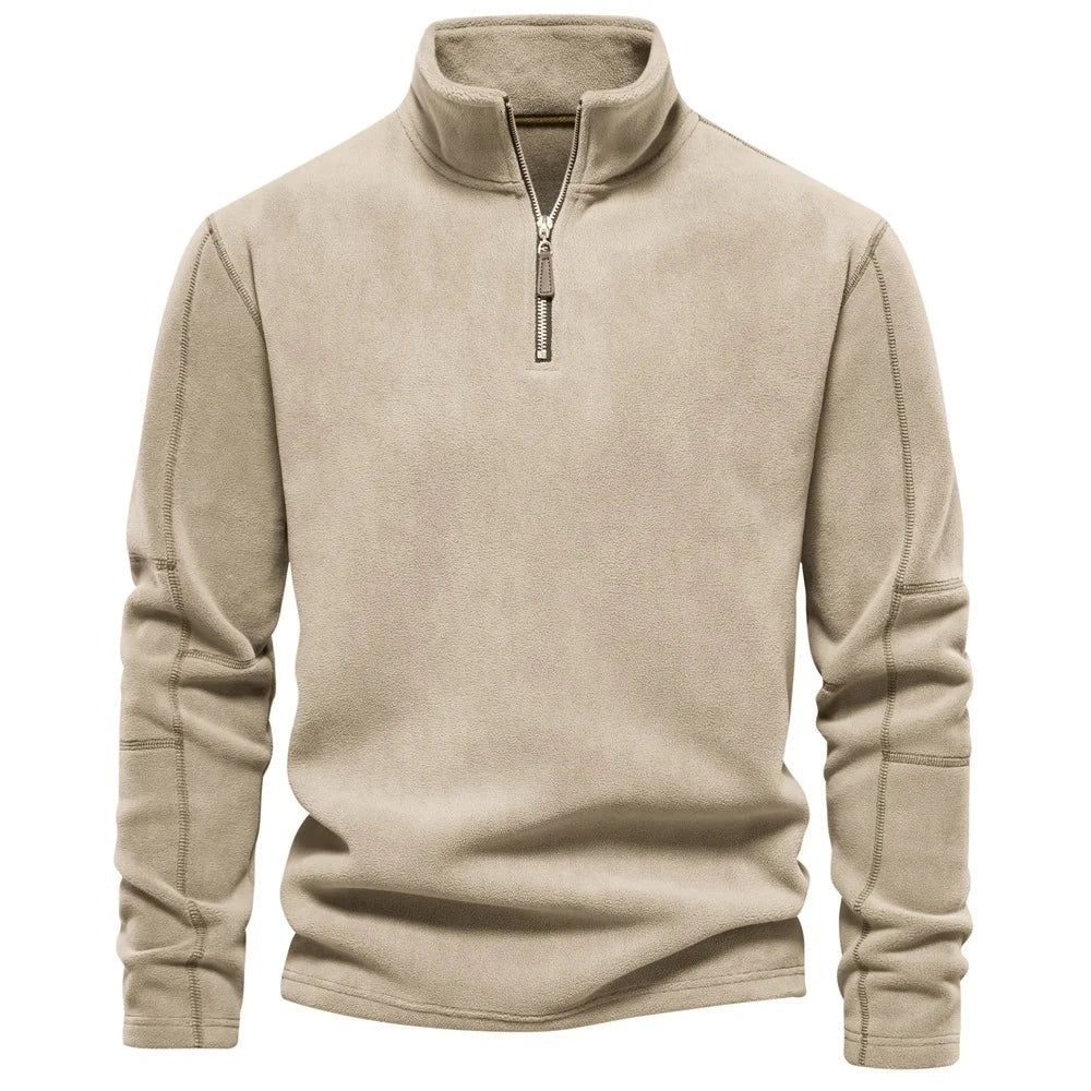 Men's Personality Stand-Collar Zippered Sweatshirt With Fleece Winter Casual Pullover Top