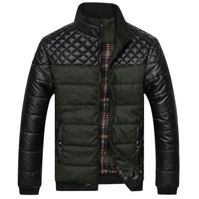 Men's Winter Outerwear Jackets and Coats With Self-Cultivation Collar - 4XL PU Patchwork Stitching