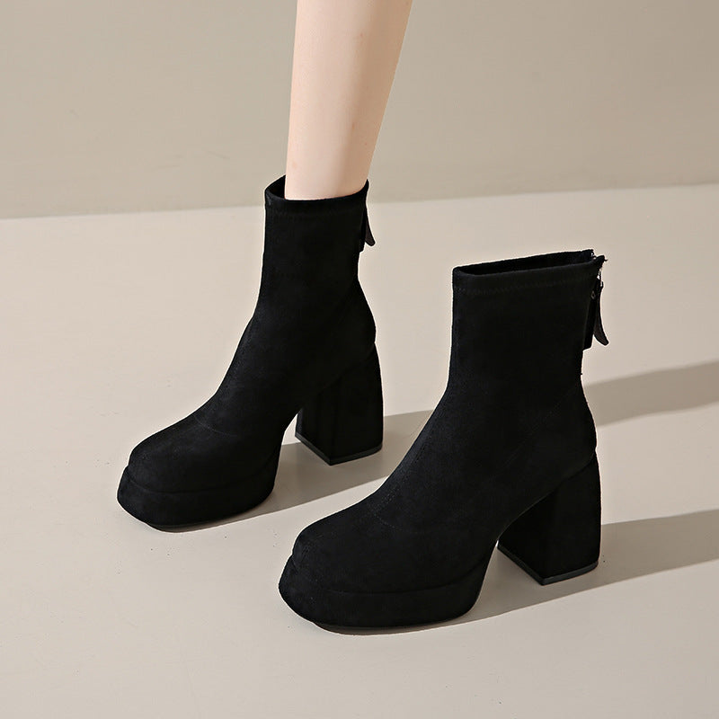 Women's Back Zipper Suede - Boots