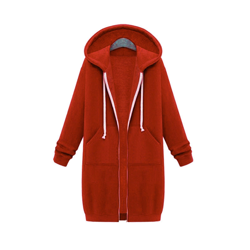 Women's Hooded Long Sleeve Sweater - Fleece Long Jacket