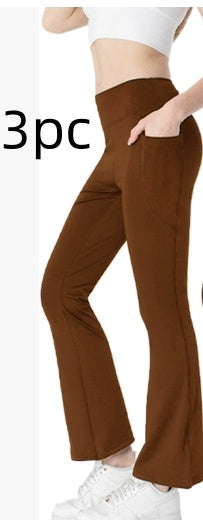 Ladies Mid Waist Abdominal-Shaping Slimming Cropped Pants - Casual Pocket Bootcut Trousers