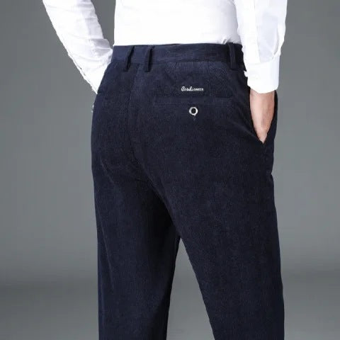 Men's Fleece-Lined Thick Corduroy Pants - Middle-Aged High Waist Warm Trousers