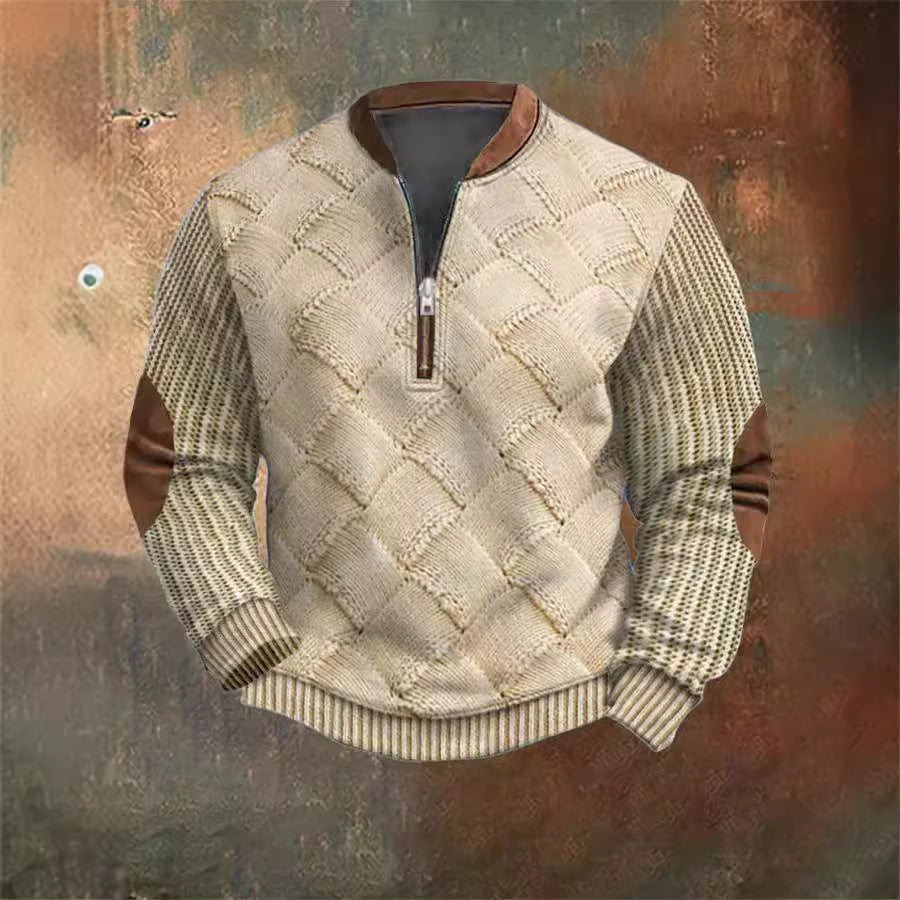 Autumn & Winter Digital Printing Half Zipper Warm Sweater For Men