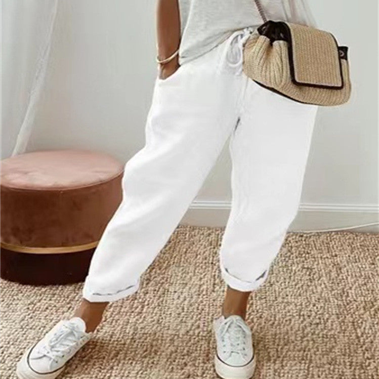 Women's Fashion Cotton Linen Solid Colour Casual Pants