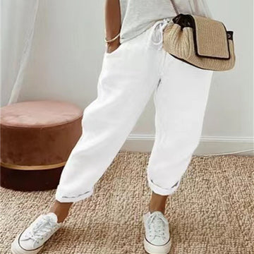 Women's Fashion Cotton Linen Solid Colour Casual Pants