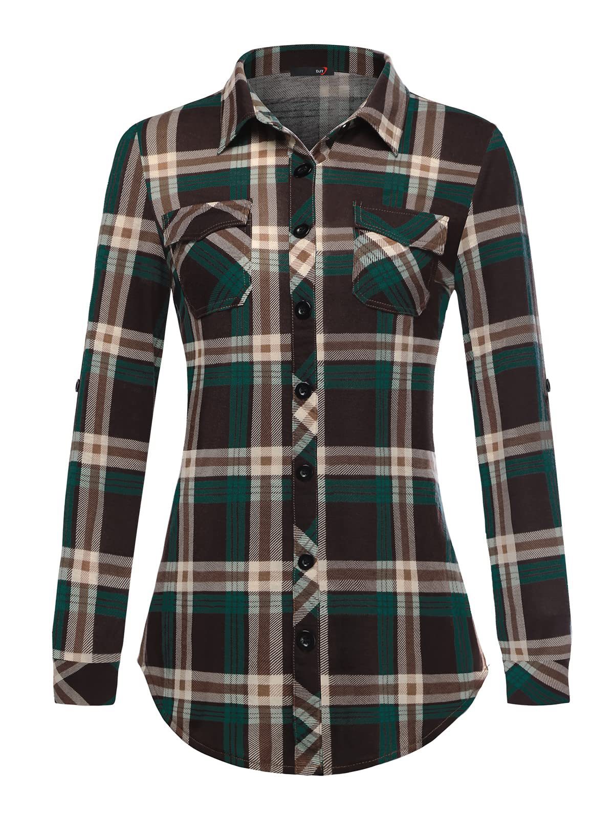 Women Plaid Pouch Button Cuff Comfort And Casual Printed Shirt