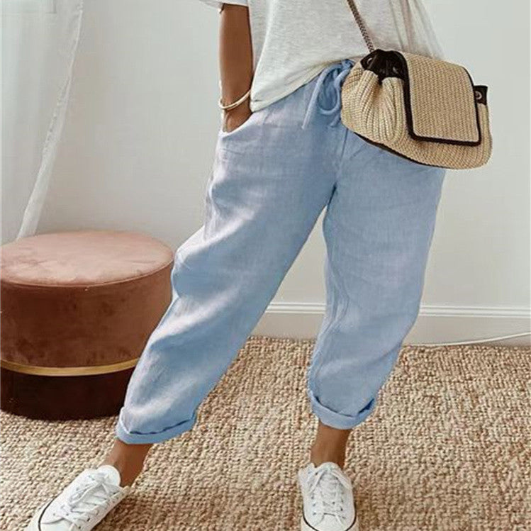 Women's Fashion Cotton Linen Solid Colour Casual Pants