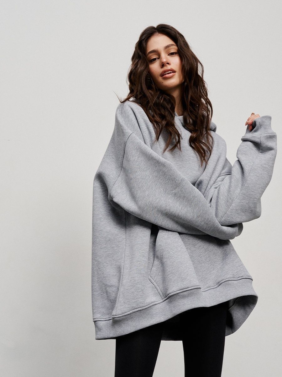 Women's Street Boyfriend Style Polar Fleece Loose Pockets Hooded Sweater