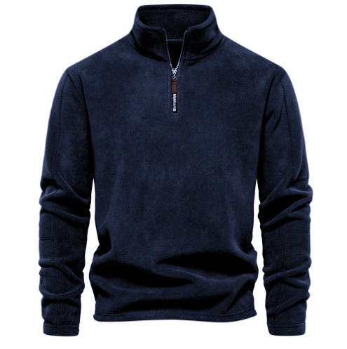 Men's Personality Stand-Collar Zippered Sweatshirt With Fleece Winter Casual Pullover Top